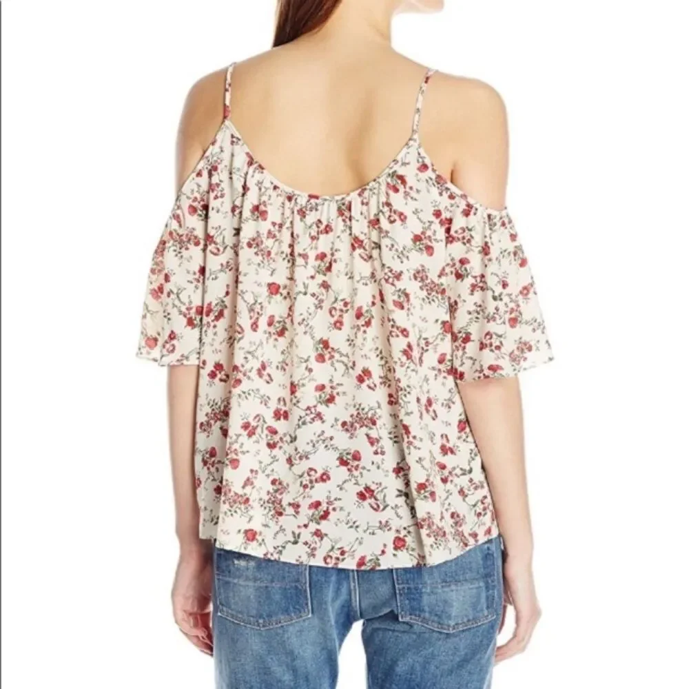 NWT French Connection Floral Cold Shoulder Blouse Ruffle Sleeve Boho Top Blouse - Picture 2 of 10